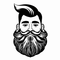 Bearded hipster man face portrait sketch drawing. Hairstyle head guy. Barbershop emblem, logo concept. Profile avatar character. Bearded male silhouette. Black vector illustration isolated on white.