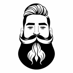 Bearded hipster man face portrait sketch drawing. Hairstyle head guy. Barbershop emblem, logo concept. Profile avatar character. Bearded male silhouette. Black vector illustration isolated on white.