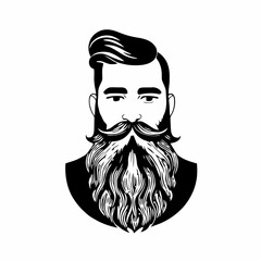 Bearded hipster man face portrait sketch drawing. Hairstyle head guy. Barbershop emblem, logo concept. Profile avatar character. Bearded male silhouette. Black vector illustration isolated on white.