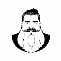 Bearded hipster man face portrait sketch drawing. Hairstyle head guy. Barbershop emblem, logo concept. Profile avatar character. Bearded male silhouette. Black vector illustration isolated on white.