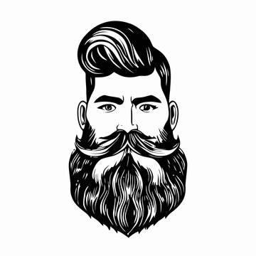 recommend clip art: Bearded hipster man face portrait sketch drawing. Hairstyle head guy. Barbershop emblem, logo concept. Profile avatar character. Bearded male silhouette. Black vector illustration isolated on white.