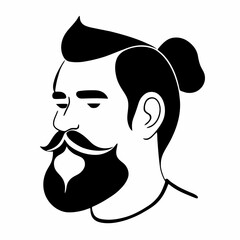 Bearded hipster man face portrait sketch drawing. Hairstyle head guy. Barbershop emblem, logo concept. Profile avatar character. Bearded male silhouette. Black vector illustration isolated on white.
