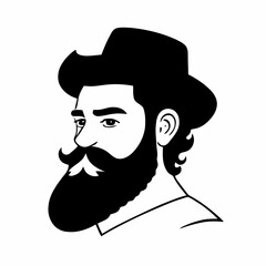 Bearded hipster man face portrait sketch drawing. Hairstyle head guy. Barbershop emblem, logo concept. Profile avatar character. Bearded male silhouette. Black vector illustration isolated on white.