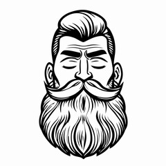 Bearded hipster man face portrait sketch drawing. Hairstyle head guy. Barbershop emblem, logo concept. Profile avatar character. Bearded male silhouette. Black vector illustration isolated on white.
