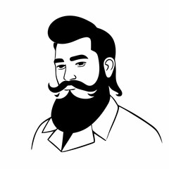 Bearded hipster man face portrait sketch drawing. Hairstyle head guy. Barbershop emblem, logo concept. Profile avatar character. Bearded male silhouette. Black vector illustration isolated on white.