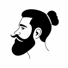 Bearded hipster man face portrait sketch drawing. Hairstyle head guy. Barbershop emblem, logo concept. Profile avatar character. Bearded male silhouette. Black vector illustration isolated on white.
