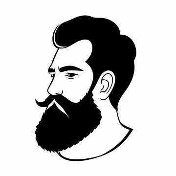 recommend clip art: Bearded hipster man face portrait sketch drawing. Hairstyle head guy. Barbershop emblem, logo concept. Profile avatar character. Bearded male silhouette. Black vector illustration isolated on white.