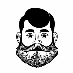 Obraz premium Bearded hipster man face portrait sketch drawing. Hairstyle head guy. Barbershop emblem, logo concept. Profile avatar character. Bearded male silhouette. Black vector illustration isolated on white.