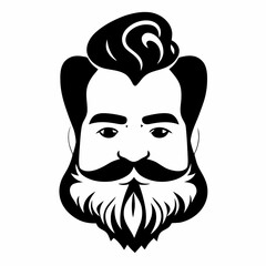 Bearded hipster man face portrait sketch drawing. Hairstyle head guy. Barbershop emblem, logo concept. Profile avatar character. Bearded male silhouette. Black vector illustration isolated on white.