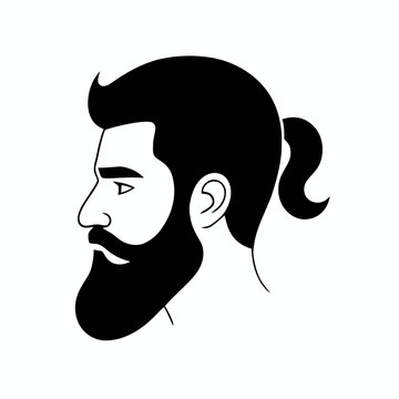 recommend clip art: Bearded hipster man face portrait sketch drawing. Hairstyle head guy. Barbershop emblem, logo concept. Profile avatar character. Bearded male silhouette. Black vector illustration isolated on white.