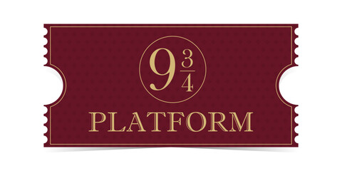 Ticket for Express. Platform 9 3 4 icon, emblem vector. An express ticket on a magical train that will take you to a magical school