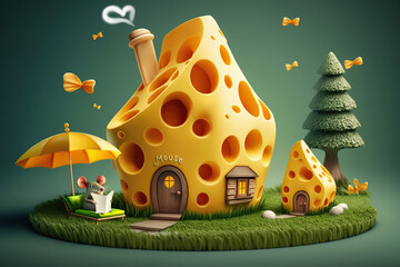 Mouse house made of cheese