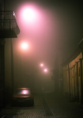 fog in the city with lights