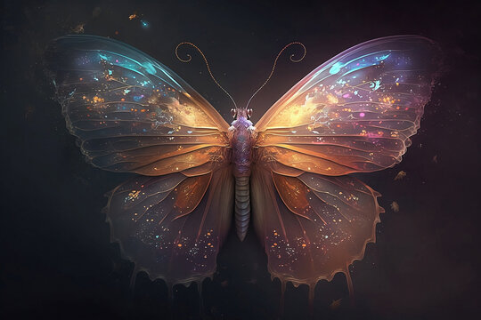Background with light grows butterfly. Generative AI.