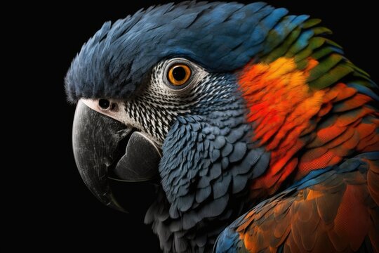 Close up portrait of a colorful parrot, parrot portrait, parrot wallpaper image 1920x1080 size. Generative AI