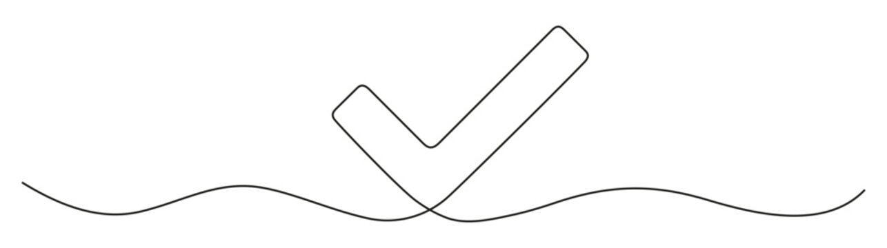 recommend clip art: Check mark continuous line art drawing. Vector illustration isolated on white.