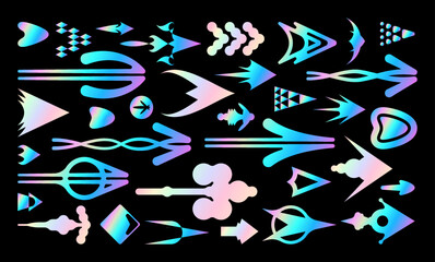 Obraz premium Y2k arrow vector set. Retro futurism arrows. retro futuristic fantasy icon symbols design. 