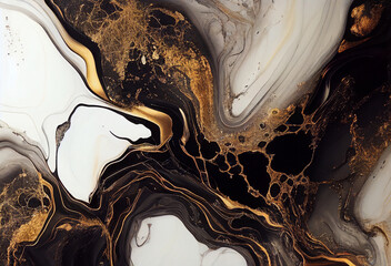Black White and Gold glitter Marble Alcohol Ink Generative Ai