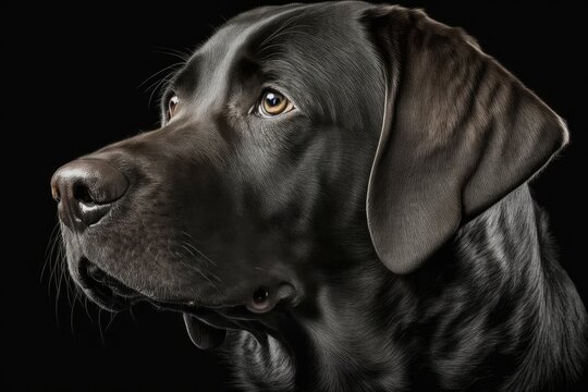 A picture of a black Labrador on a black background. Generative AI