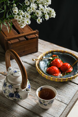 turtle cake filled green bean on the woden table