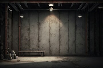 Industrial background. Grunge industrial pipe wall. Dark wall concrete garage room modern background scene. Generative AI