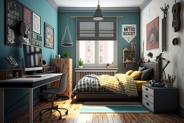 Maximizing Space: A Teenage Room that Combines a Computer, Bed, and Workspace in One
