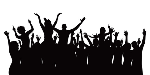 happy crowd people silhouette design. fun music party background. audience in concert.