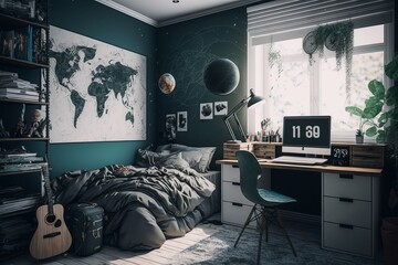 Maximizing Space: A Teenage Room that Combines a Computer, Bed, and Workspace in One