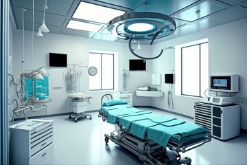 An operating room with an operating bed, AI generated