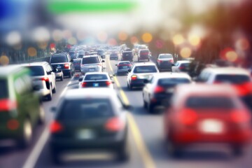 Realistic city traffic jam blurred background, AI generated