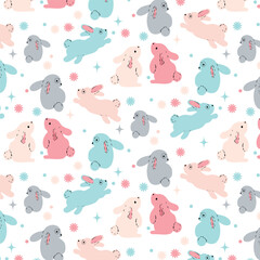 Seamless Pattern Rabbit. Hand Drawn Bunny , print design rabbit background.