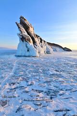Dragon Tail Rock on Ogoy Island During Sunrise at Lake Baikal in Winter