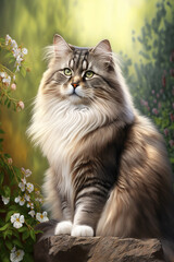 Naklejka na ściany i meble Portrait of fluffy cat breed Siberian