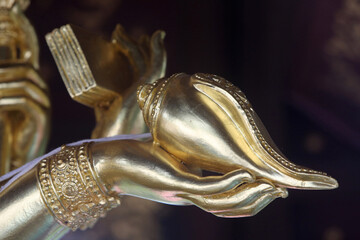 Detail of a Brahma statue in Wat Chai Mongkhon, Chiang Mai. Thailand.