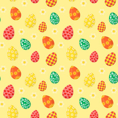 Colorful seamless pattern for Easter celebration. Bright multicolored eggs. Vector illustration