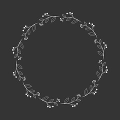 Vector frame of leaves on a dark background. Wreath with leaves. Vector illustration