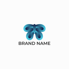 ILLUSTRATION ABSTRACT BUTTERFLY WINGS WITH GRADIENT BLUE LEAF LOGO DESIGN VECTOR