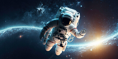 Fototapeta na wymiar astronaut flies over the earth in space Generative ai