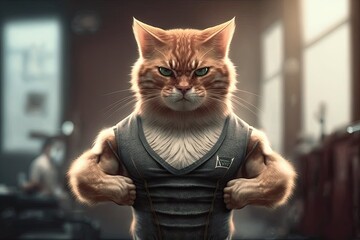Film-Quality Cat: Sharp Focus and Athletic in the Gym - AI generated