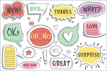 Naklejka premium Speech bubbles in various styles are designed for use in comics and illustrations