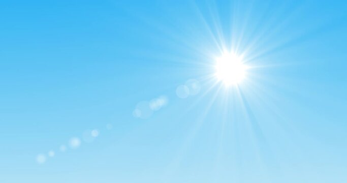 Sun in clear blue sky. Midday sun shining bright, with atmospheric distortion. Seamless loop