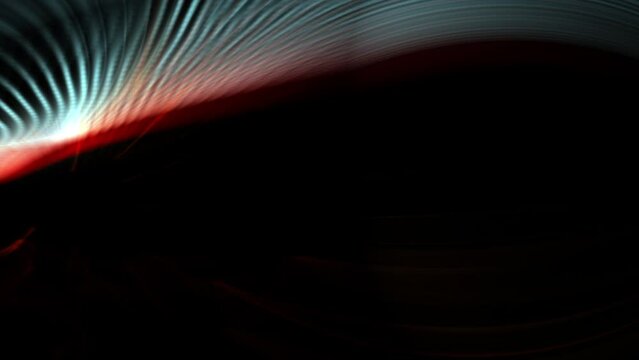Blue wavy strands at rear end of dark imahe with red light dividing it