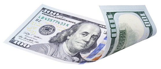 One hundred dollar bill isolated on transparent background