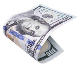 One hundred dollar bill isolated on transparent background