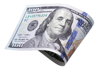 One hundred dollar bill isolated on transparent background