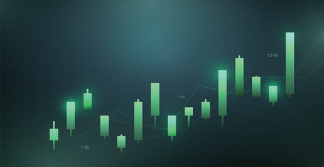 Colorful Green Stock Market Trading Background. Wallpaper. Finance Banner. Graph. Vector Illustration