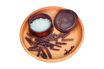Food warriors of ancient Rome on the table, isolated on a white background. Vintage the food of the soldiers of the Roman Empire.