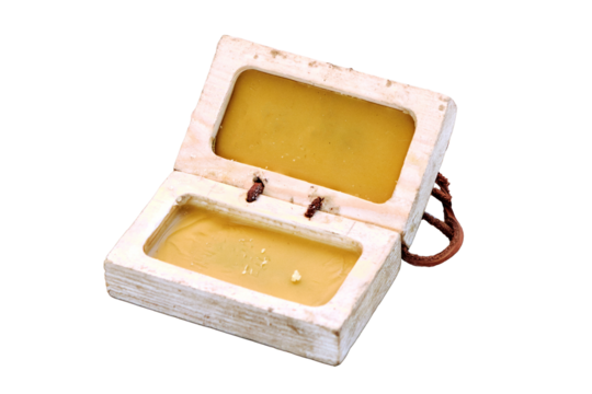 Retro wax writing tablet, isolated on a white background. Wooden tablet for text, isolated on a white background. Vintage plate for the manuscript.