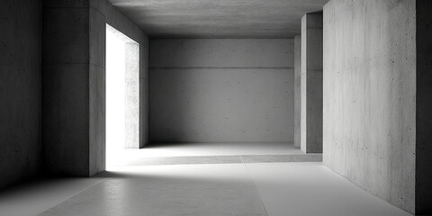 empty abstract grey concrete room with wall, generative ai