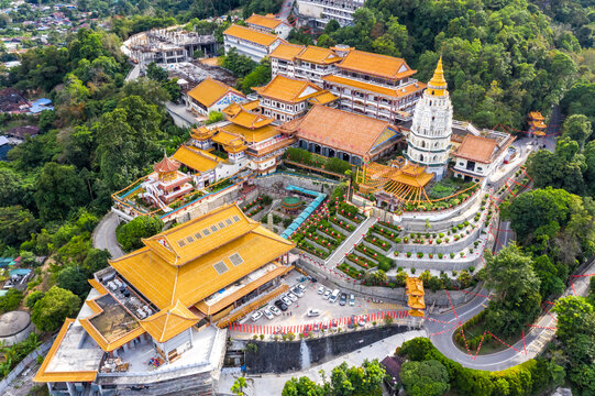 Kek Lok Si Temple aerial photo on Penang island in Malaysia